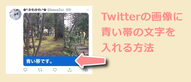 Twitterで青い帯 枠 の文字をを画像の下に入れる方法 世界一やさしいアプリの使い方ガイド