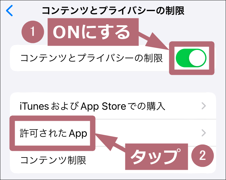 「許可されたApp」を開く手順