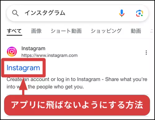 検索結果のInstagramのリンクを示す図